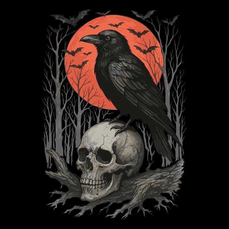 Raven Skull Moon Skull Gothic Black Crow