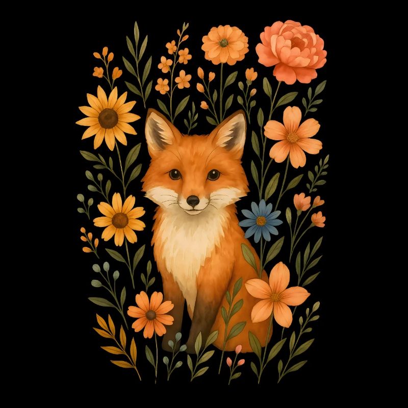 Fuchs mit Blumen Cottagecore