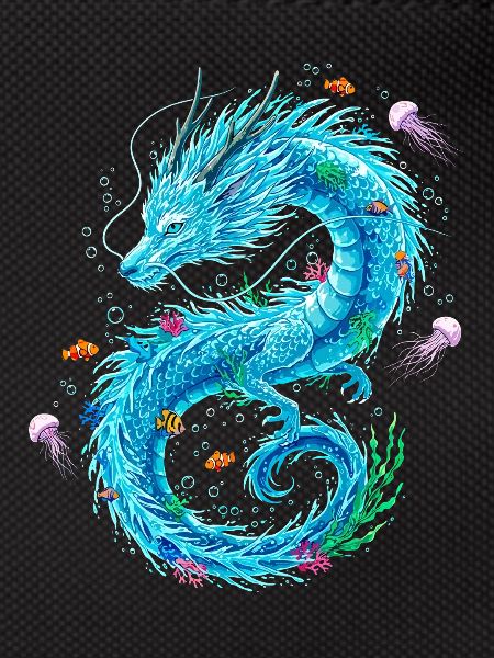 Water dragon with sea creatures