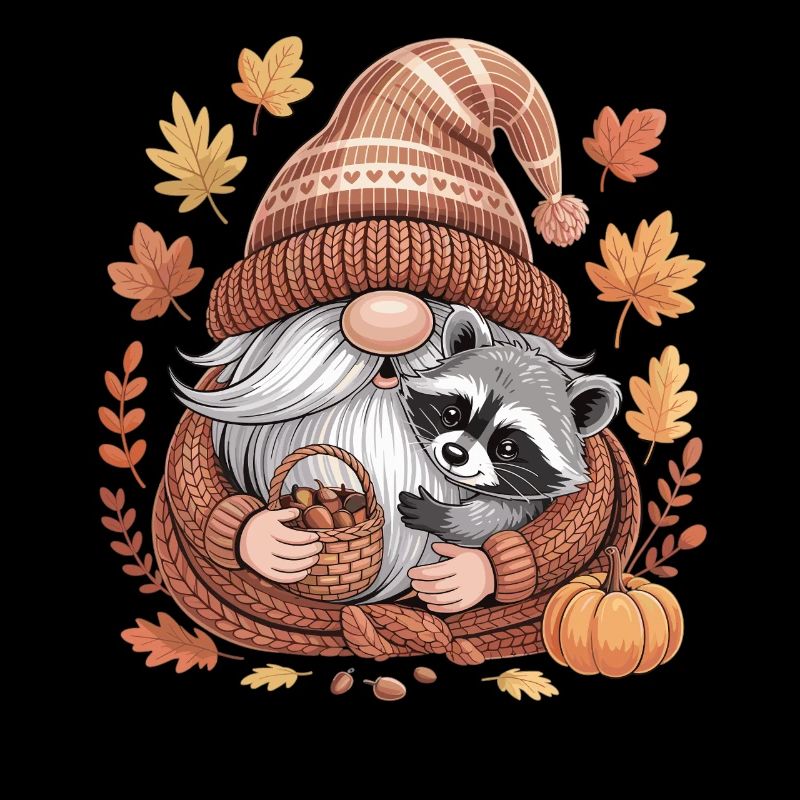 Herbst Wichtel Shirt mit Waschbär und Eicheln