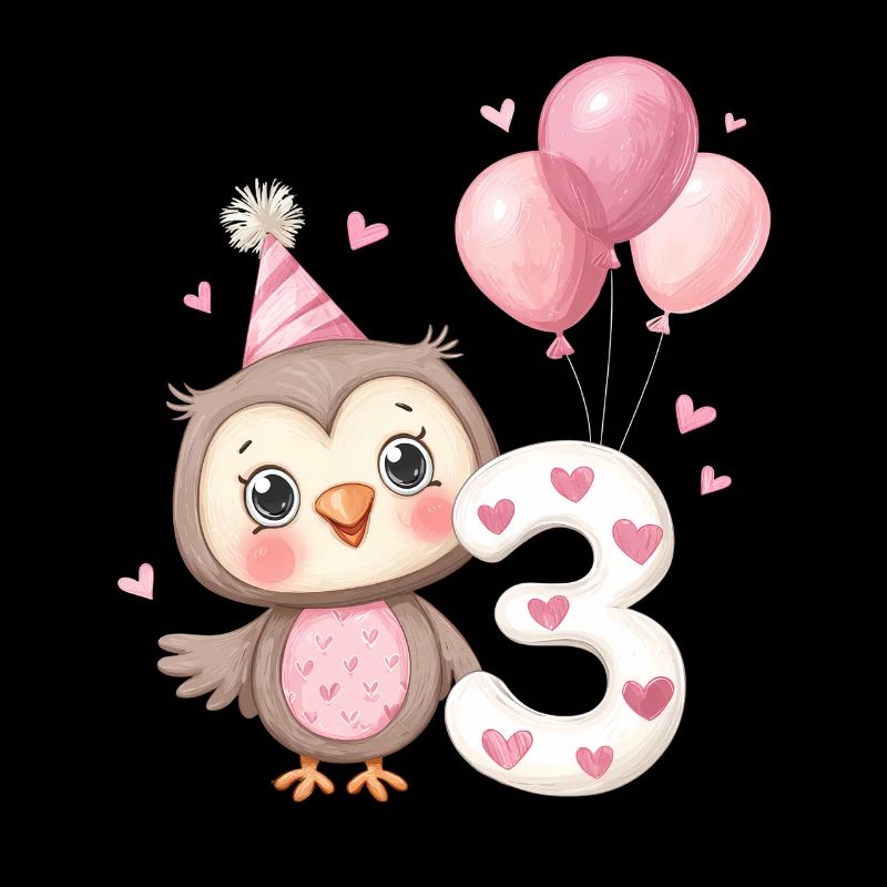 Eule zum dritten Geburtstag mit Luftballons