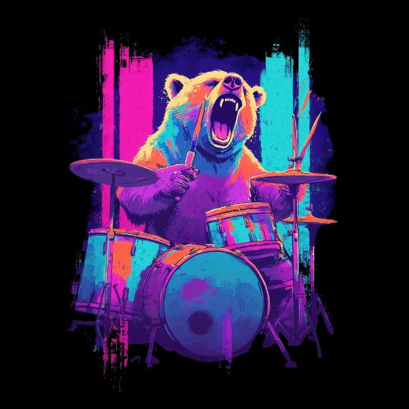 Wilder Bär am Schlagzeug - Rock Drummer Geschenk
