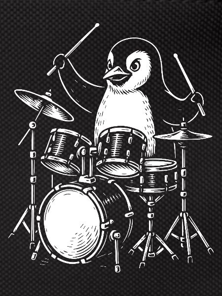 Penguin Drummer Line Art Tee