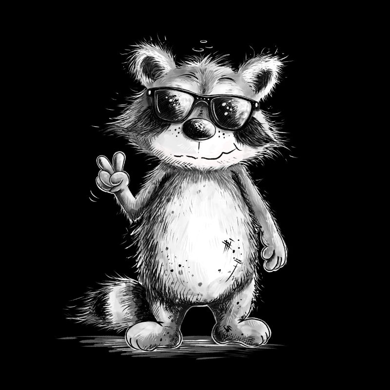 Happy Waschbär Mit Sonnenbrille in Peace Pose 