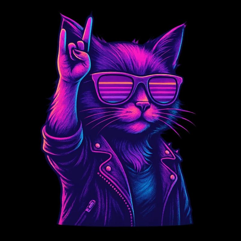 Synthwave Cat 2 Retro Rock 80s