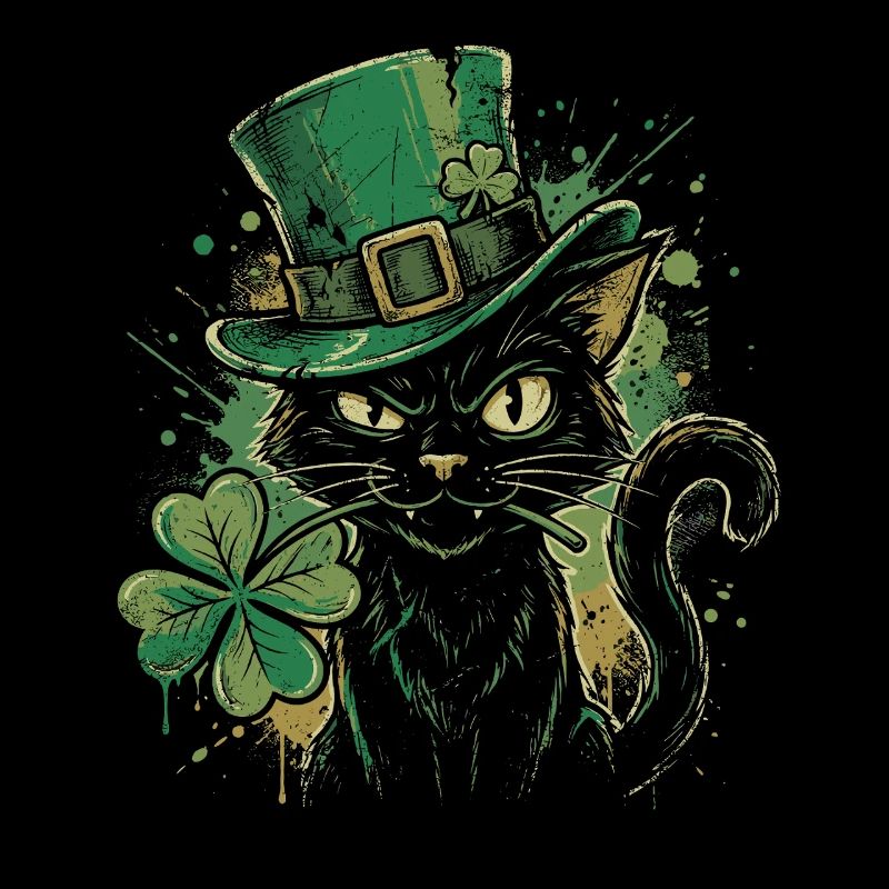 Ronronnement de chat vert avec trèfle