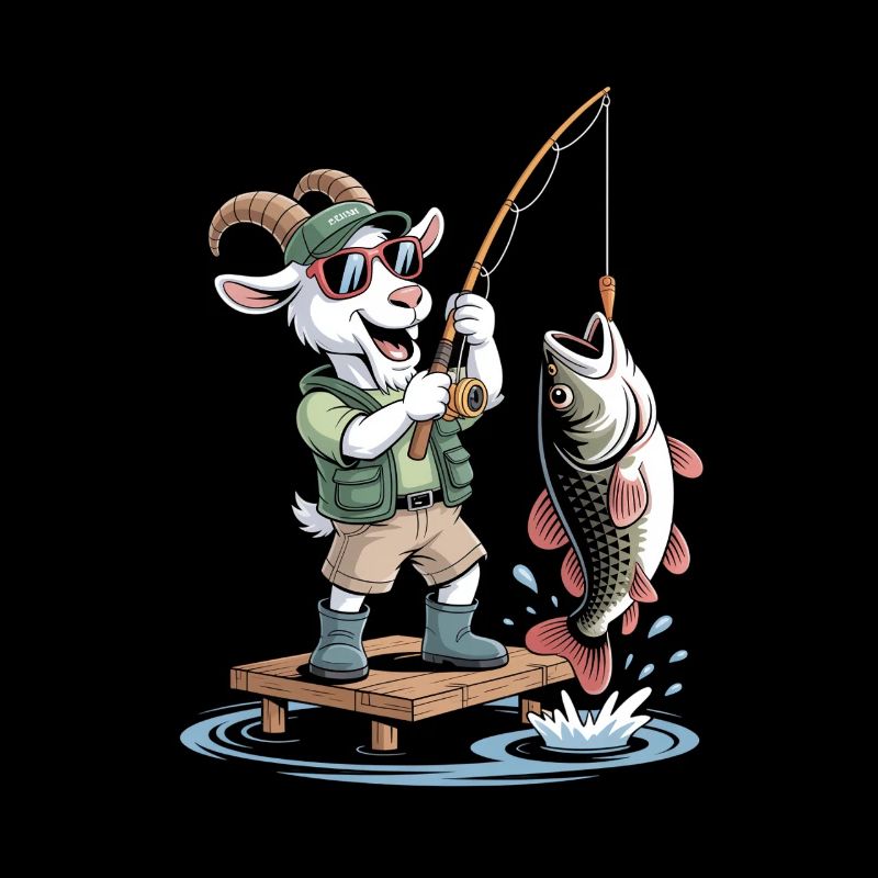 Chèvre de pêche amusante avec une grosse prise de poisson