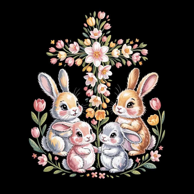 Lapins de printemps dans une couronne de fleurs
