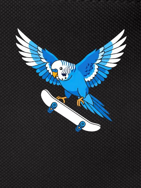 Blue parrot on skateboard