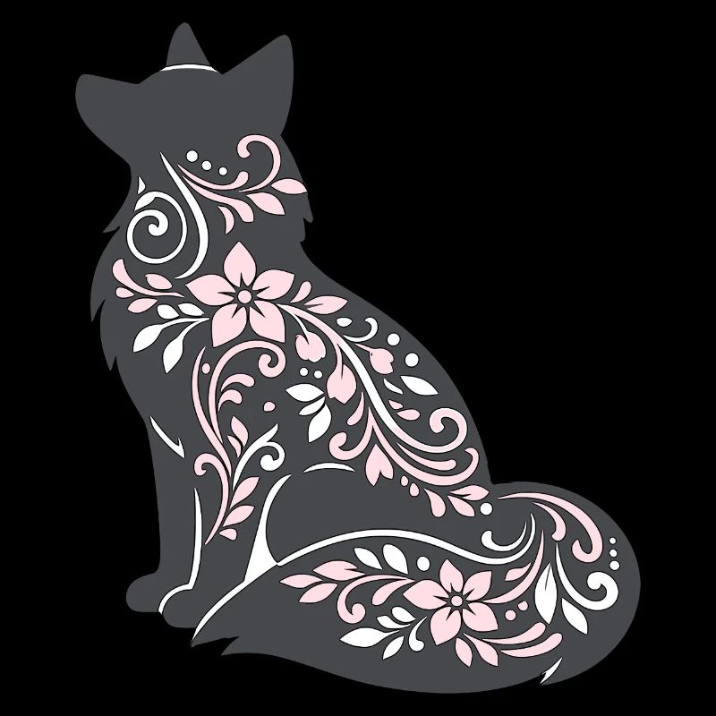 Silhouette de chat décorée de fleurs