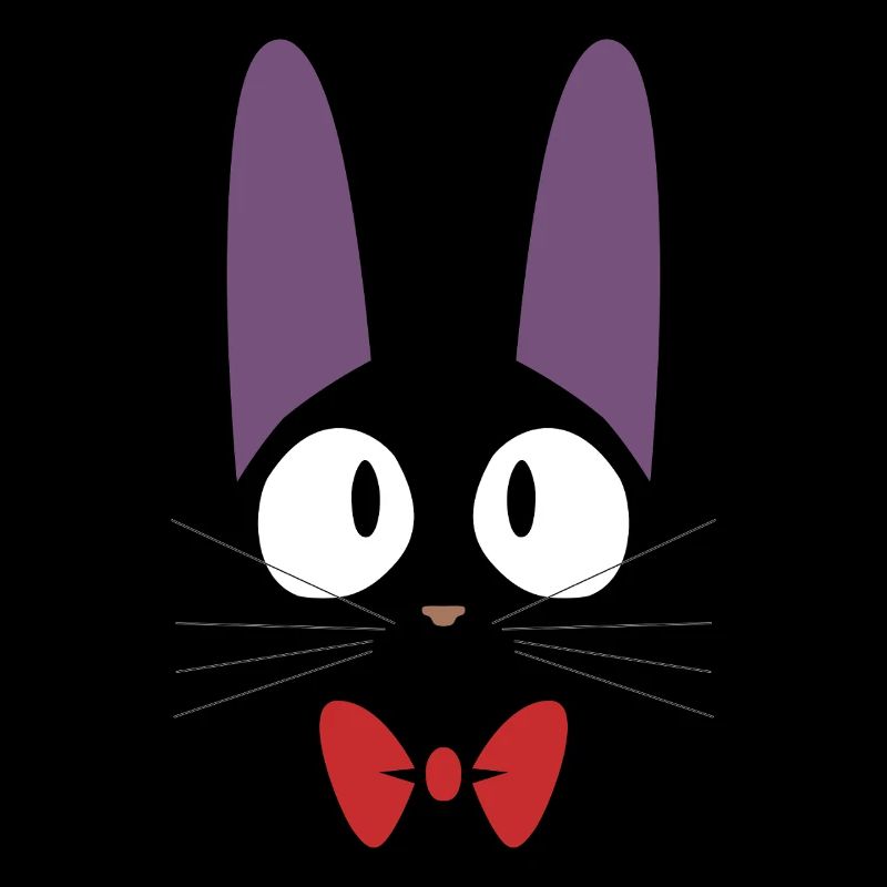 Chat Jiji noir mignon avec nœud papillon rouge
