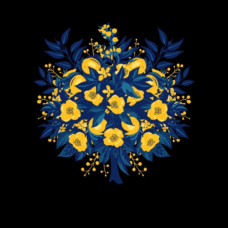 Blue Gold Flower Circle Pattern