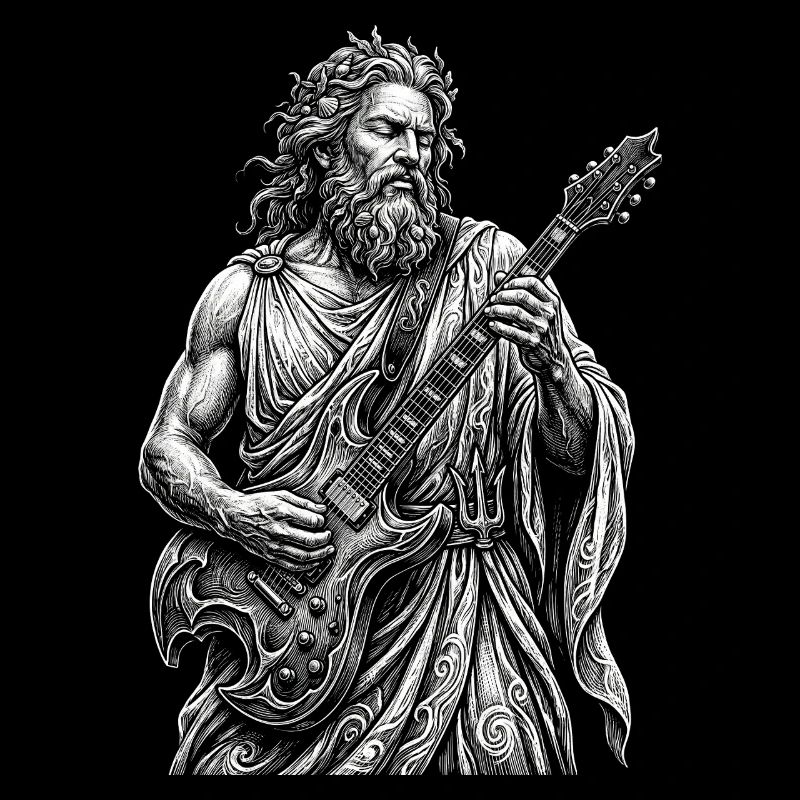Poséidon joue de la guitare