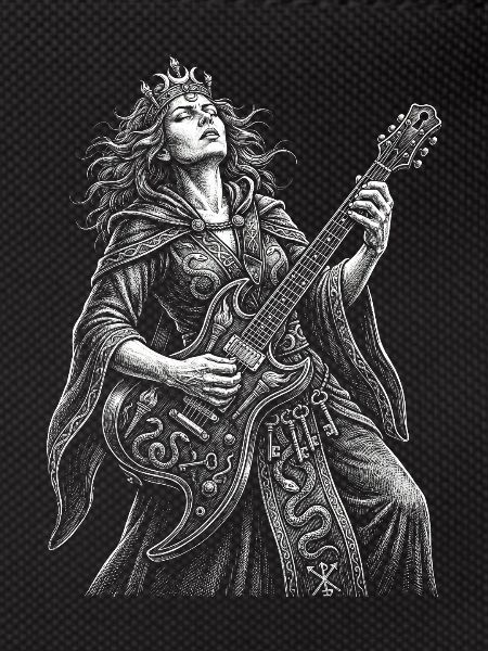 Hecate plays guitar