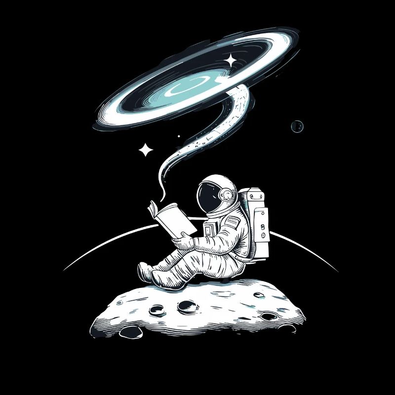 Astronaute en lecture dans l’espace sur la Lune avec