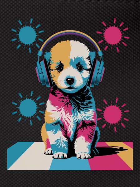 Chiot caniche avec un casque