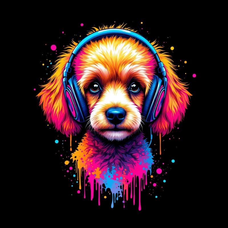 Chiot caniche avec un casque