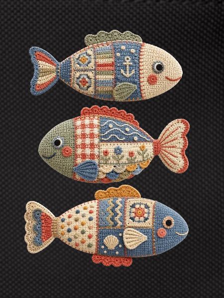 Patchwork Crochet Fish Trio