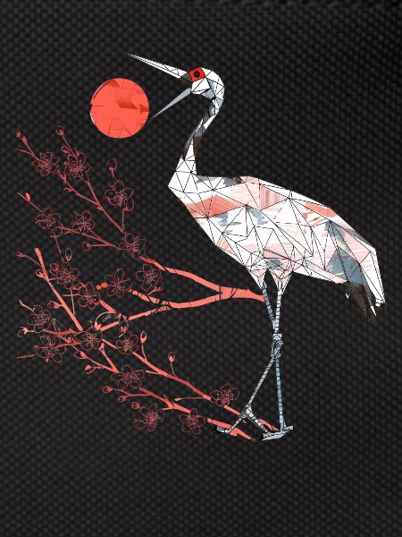 Geometric Heron with Cherry Blossoms