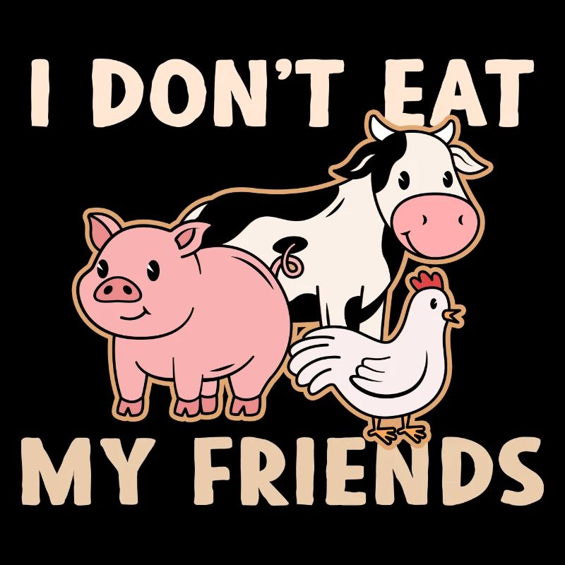 Amis de la conception de vache porcine de poulet pour les végétaliens