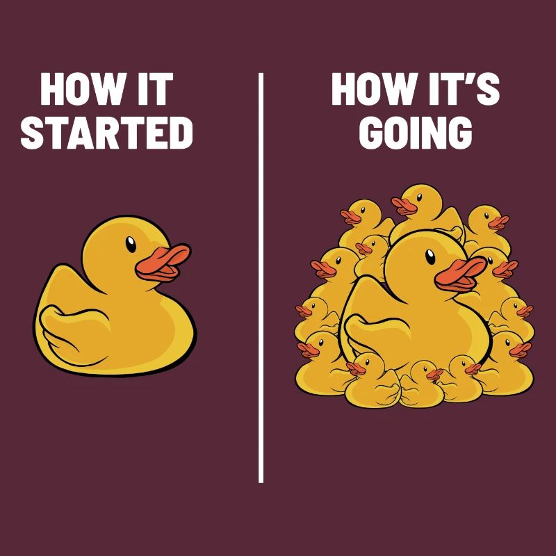 Canard en caoutchouc Drôle comment ça a commencé comment c’est
