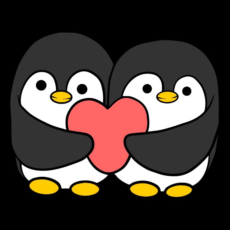 Comic Pinguin Paar das ein Herz hält