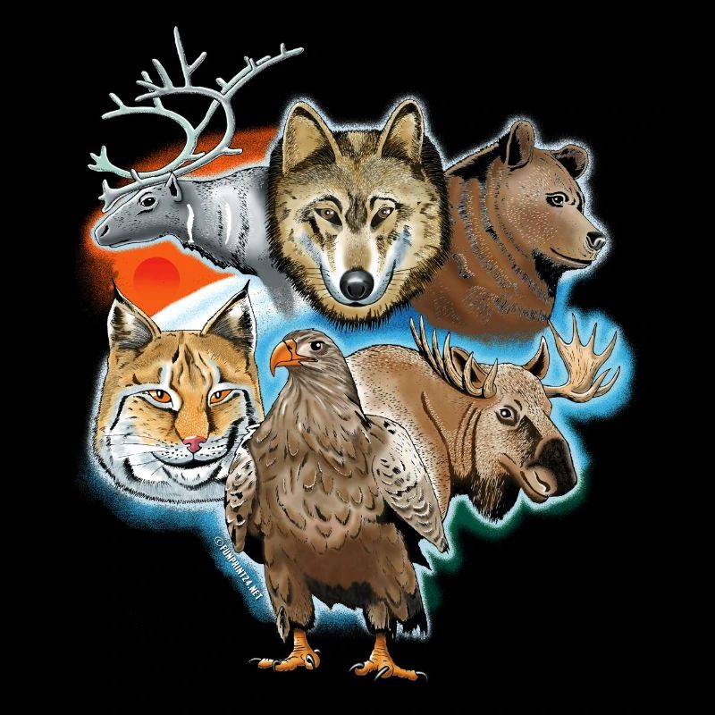 Wolf, reindeer, bear, lynx, eagle, deer textiles
