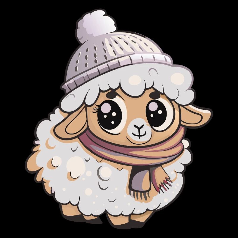 Mouton mignon avec écharpe et chapeau à pompon.
