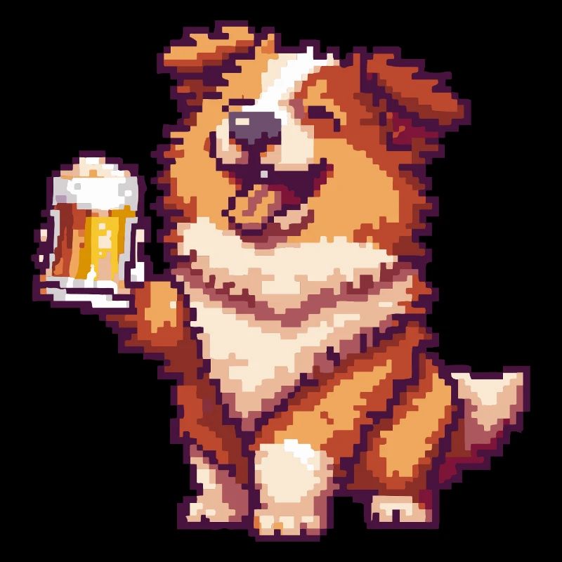 Border Collie Chien Pixel Bière