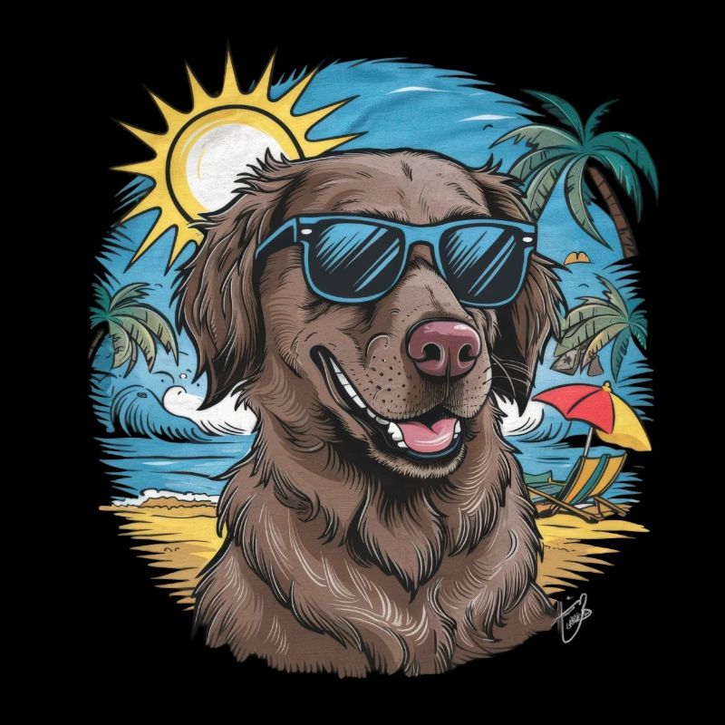 Flat Coated Retriever with Sunglasses