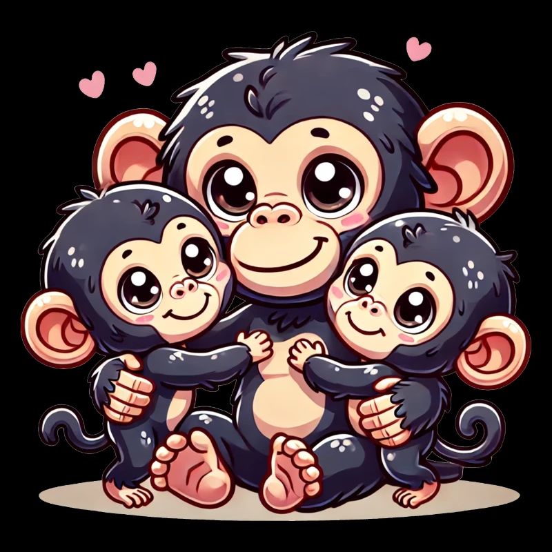 Parent chimpanzé aimant avec deux enfants mignons