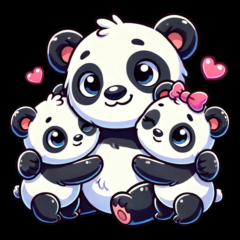 Parent panda aimant avec deux enfants mignons