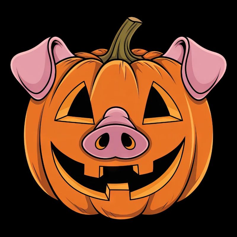 Funny Pig in Pumpkin Hat Halloween