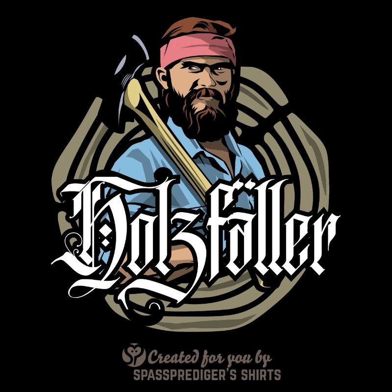 Holzfäller mit Axt vor Baumscheibe