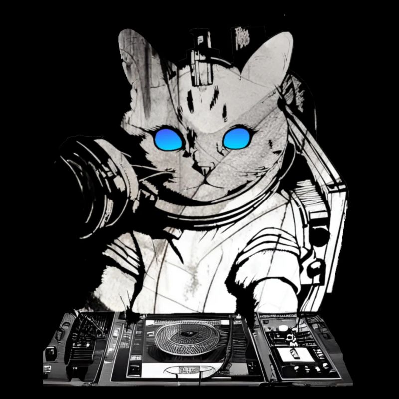 DJ cat with mixer