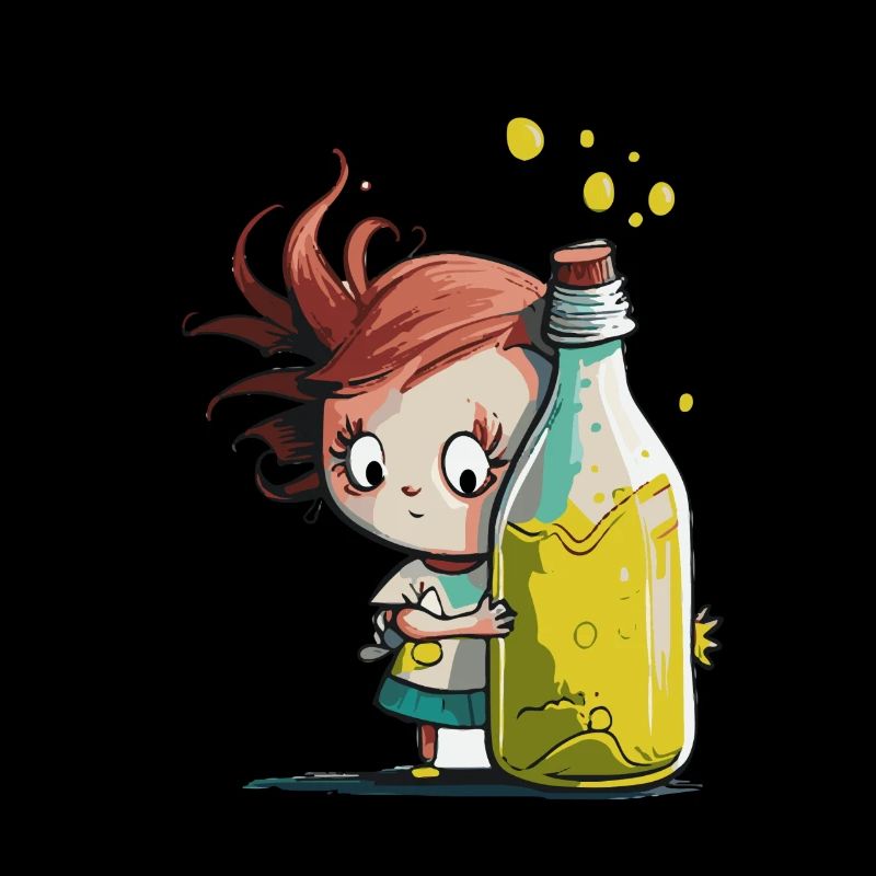 Illustration Comic Cute Kawaii Mädchen Flasche