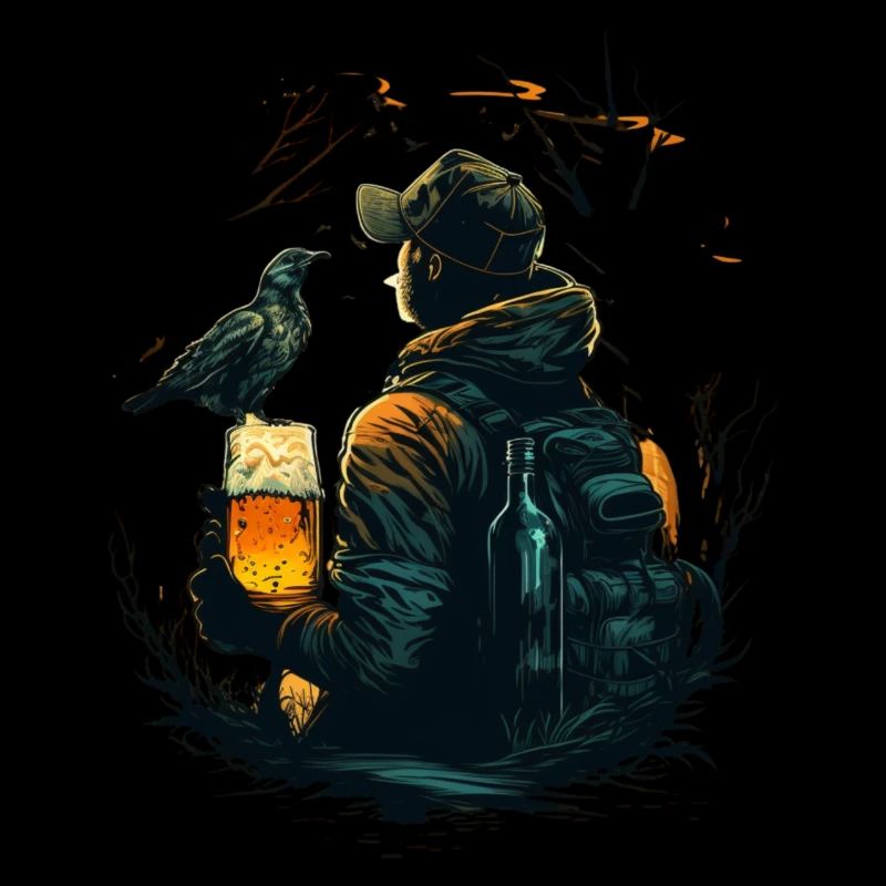 Wanderer oder Jäger in Wildnis und Natur mit Bier