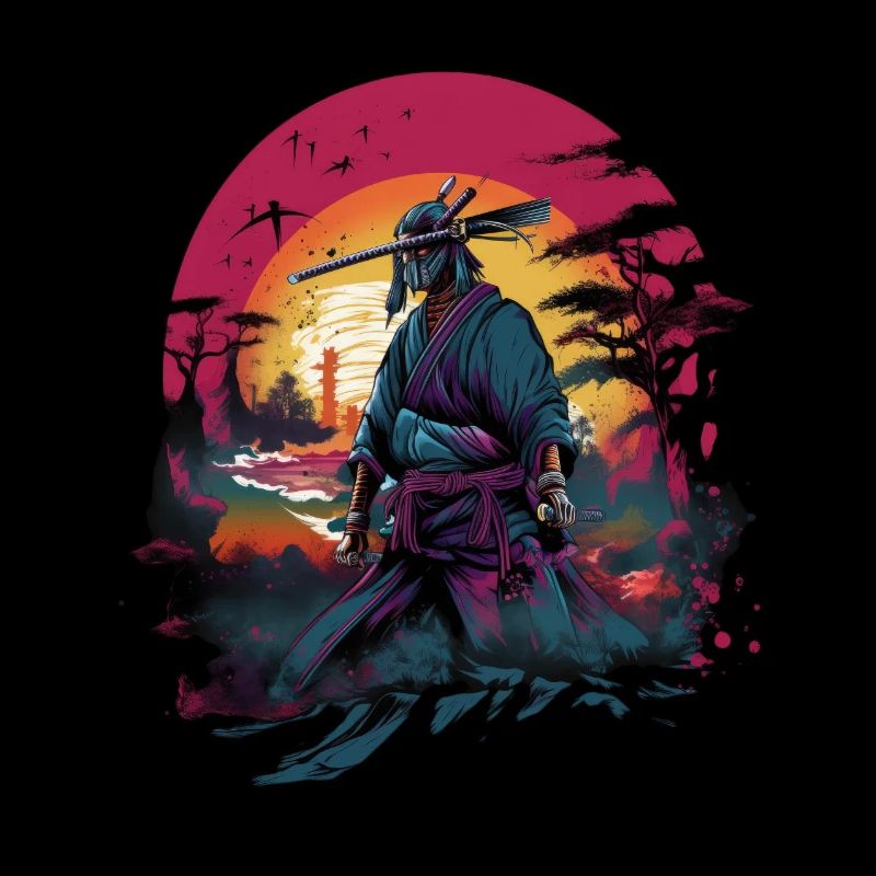 Chinese Warrior emerging from sunset, vector