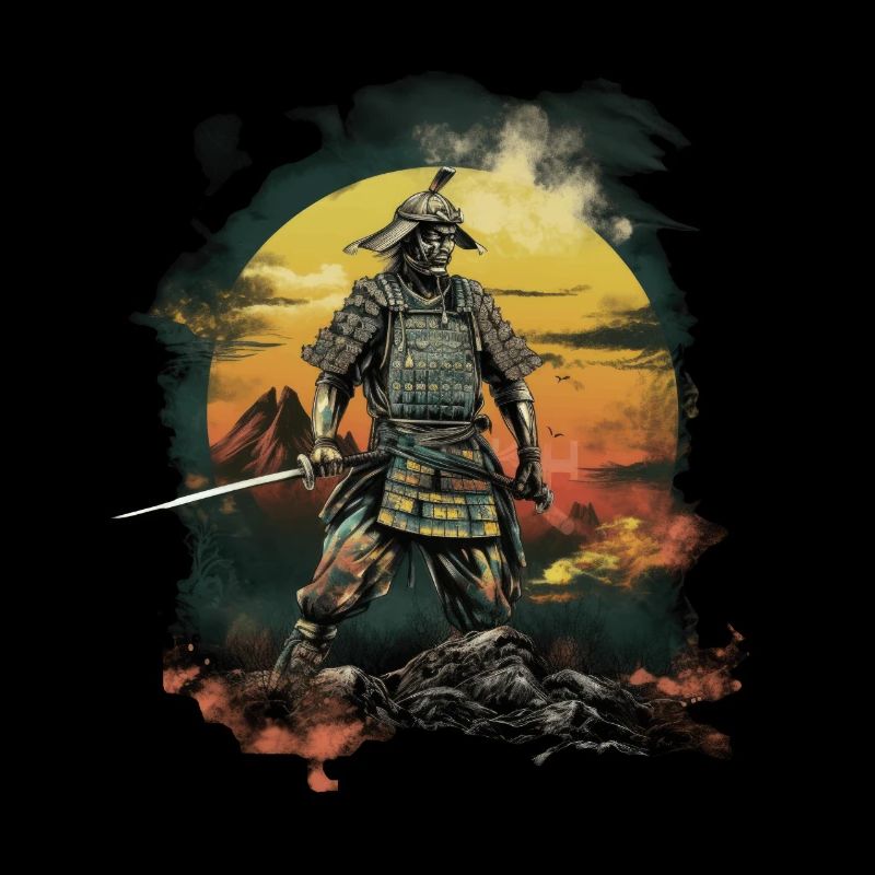 Chinese Warrior emerging from sunset, vector