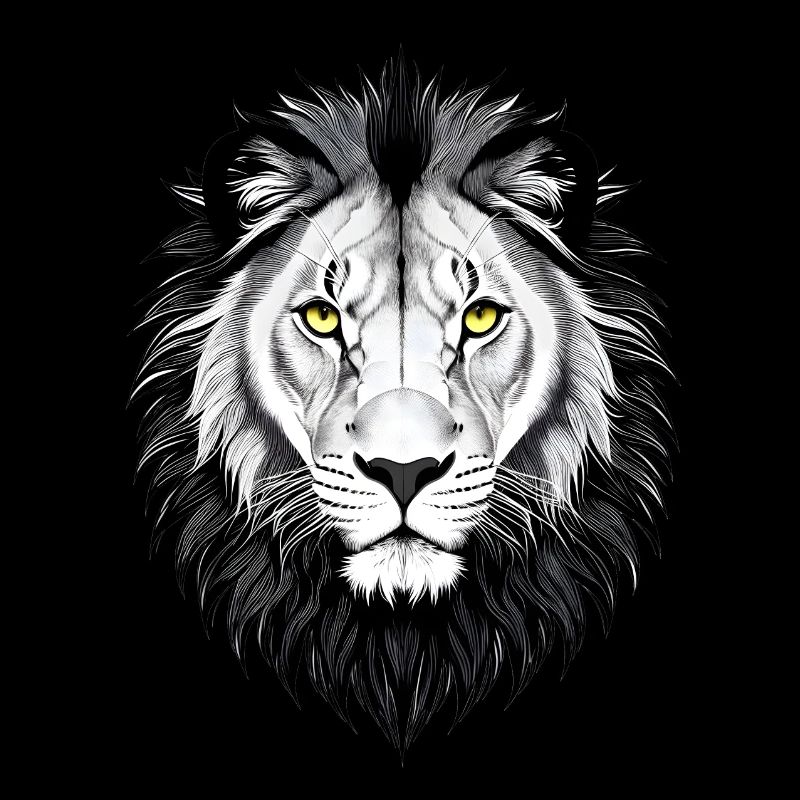 Black and White Lion Head