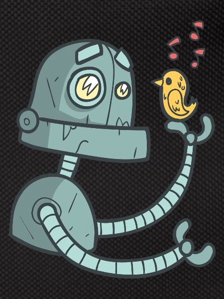 Roboter mit Vogel