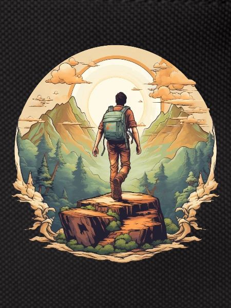 Mountain hiker in sunset