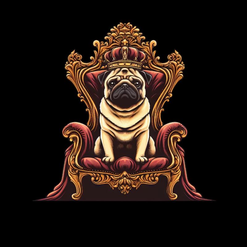 Dog Pug Sitting on Throne Dog and Master