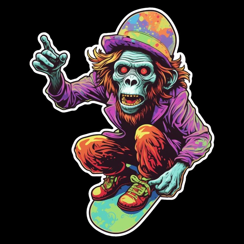 Psychedelic Skateboarding Zombie Monkey