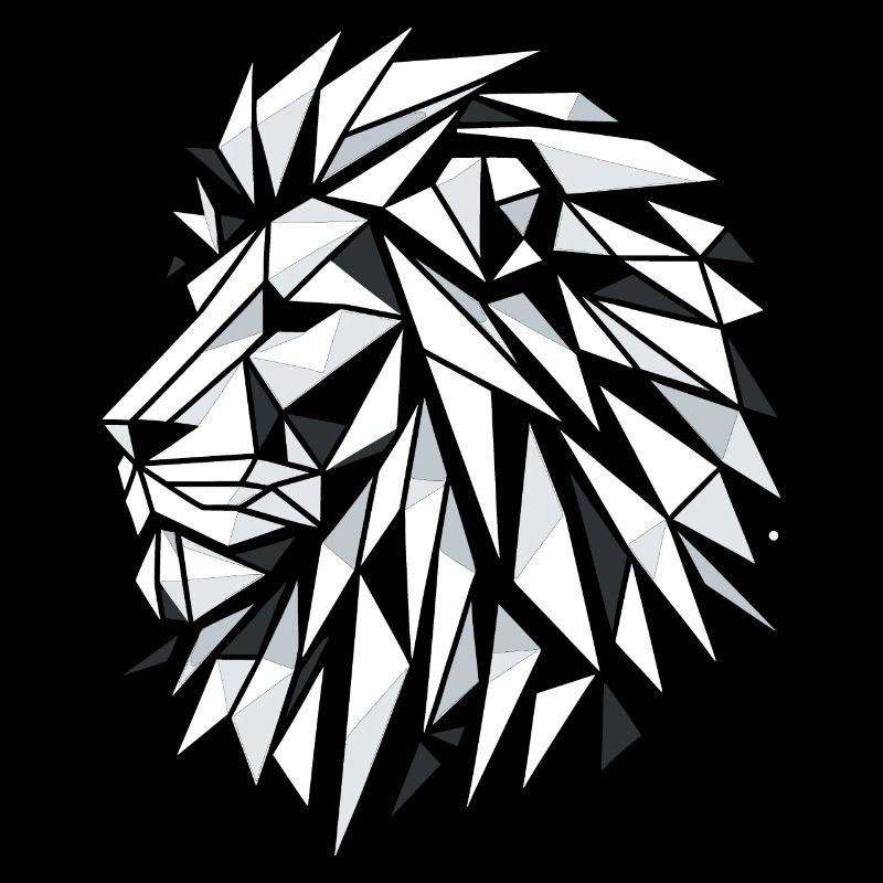 Geometric Triangle Circle Black and White Lion Head
