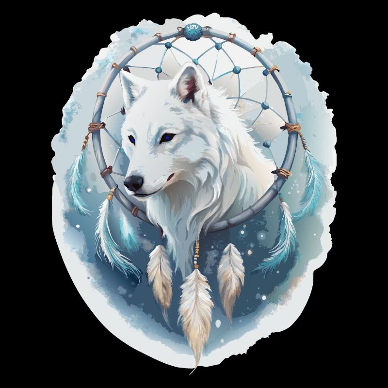 Wolf in a Dream Catcher - Mystical Design.
