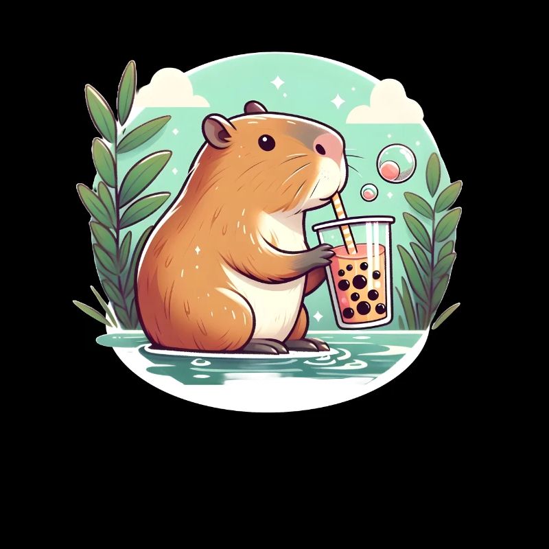 Capybara enjoys bubble tea