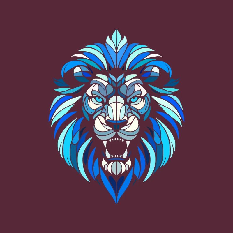 blue lion head, geometric patterns, polygons