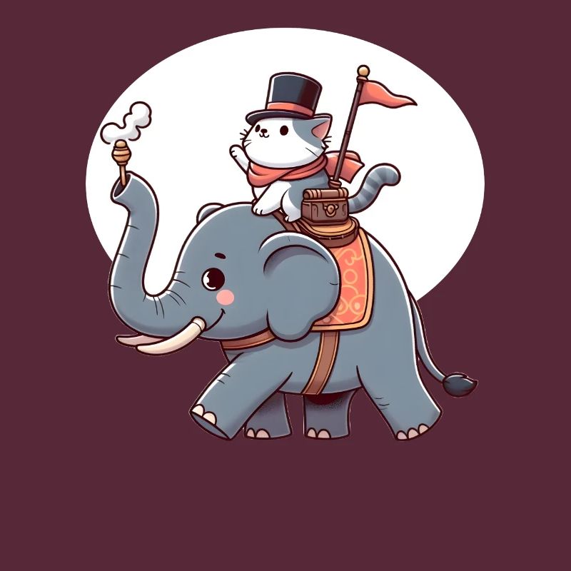 Le chat monte à dos d’éléphant