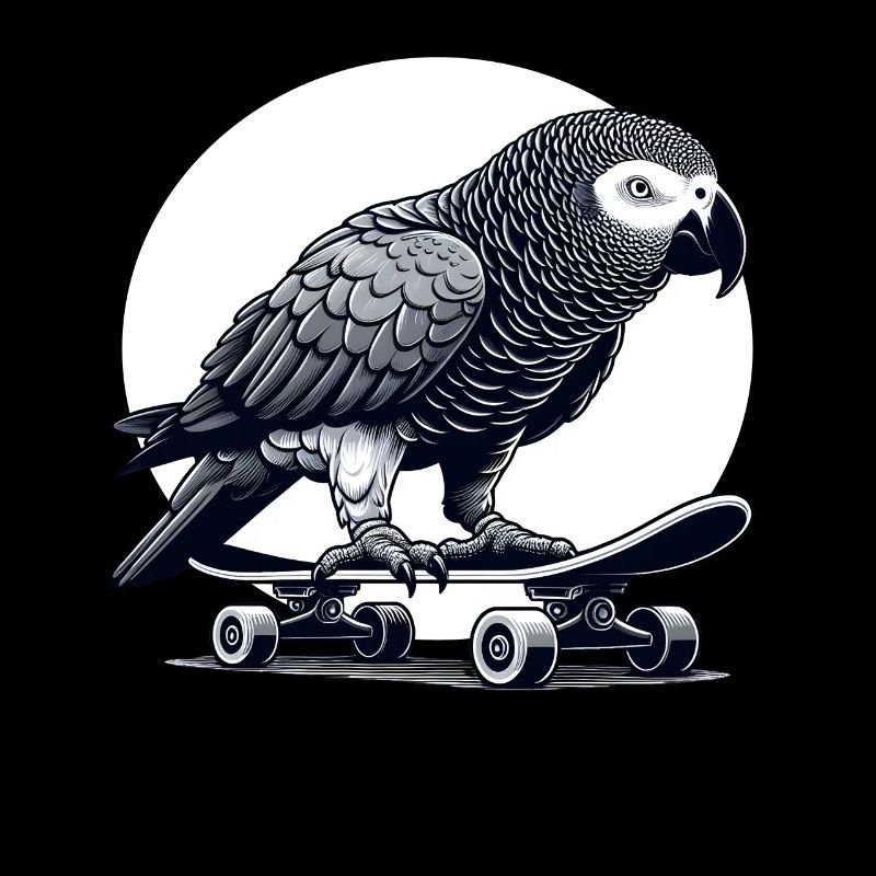 Graupapagei auf Skateboard